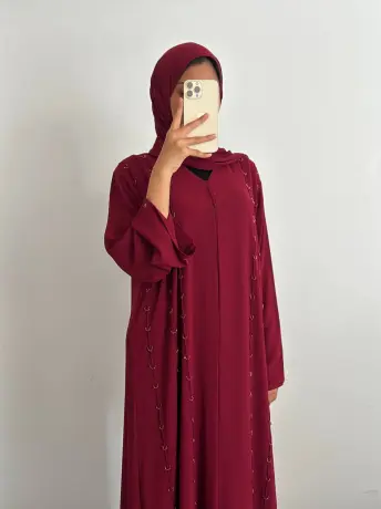 V beads chiffon abaya